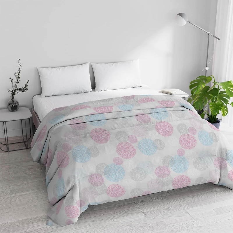 Winter Quilted Quilt for Double Bed 250 x 245 cm Double-Face Basic Molecule Pattern, Made in Italy – Reversible Duvet in Soft Microfibre 200 g/m² – Machine Washable Duvet