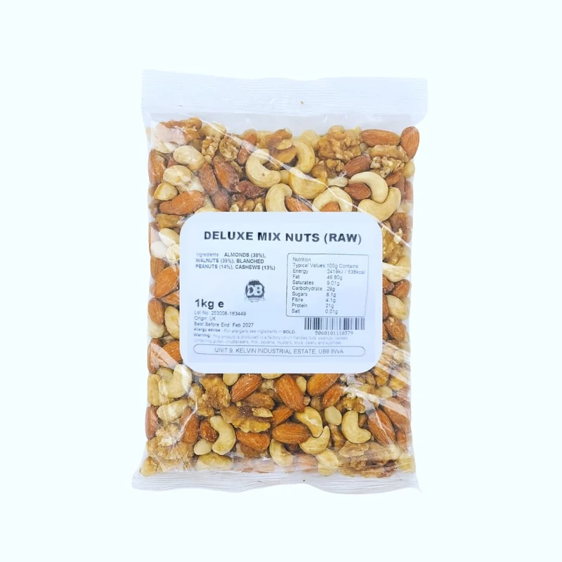 CR Snacking DELUXE MIXED NUTS UNSALTED (1kg) - Raw Cashews, Walnuts, Almonds, Peanuts Bulk Bag | Mixed Nuts Gift Selection | Raw Vegan Friendly Nut Snack 1kg | For Cooking, Baking