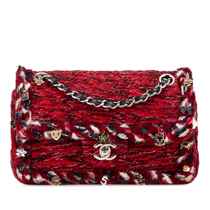 Chanel Pre-Loved Small Classic Tweed Charm Double Flap