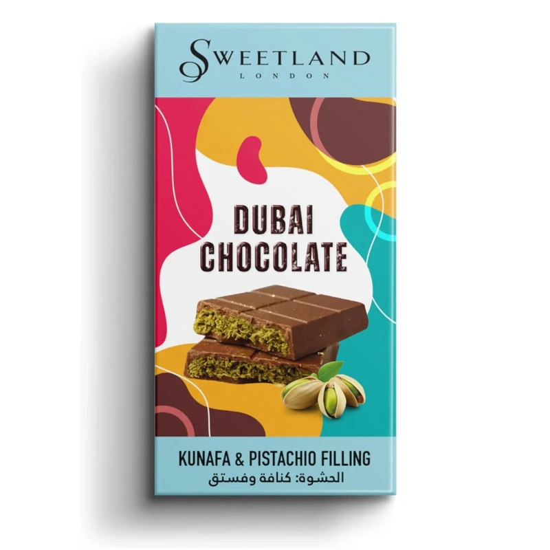 Sweetland Dubai Chocolate - 100 g | Premium Milk Chocolate with Kunafa Pastry & Creamy Pistachio Filling | Produced in Dubai | Viral Internet Sensation | Luxury, Decadent Taste | Popular Gift Choice