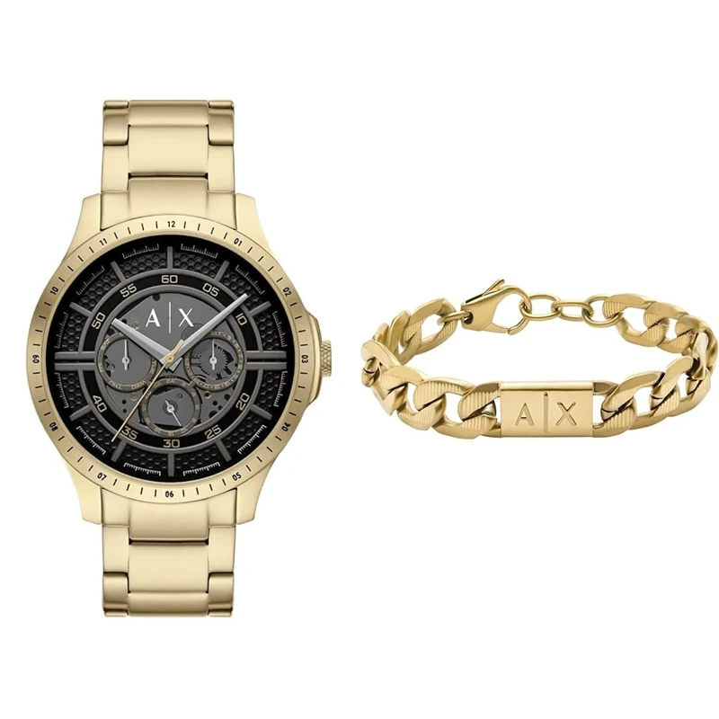 Armani Exchange Men's Gold-Tone Stainless Steel Watch and Bracelet, Set