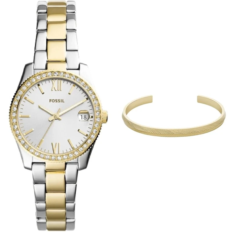 FOSSIL Women's Scarlette Mini Two-Tone Stainless Steel Watch and Harlow Gold-Tone Bracelet, Set