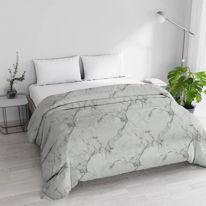 Winter Quilt Padded Double Bed 250 x 245 cm DoubleFace Basic Marble Pattern, Made in Italy – Reversible Duvet in Soft Microfibre 200 g/m² – Machine Washable Duvet