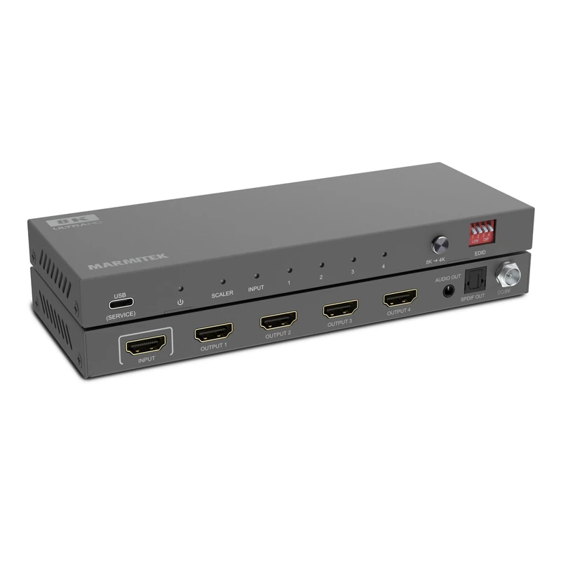 8K HDMI Splitter - Marmitek Split 814 Pro - Distributor – 1 input 4 outputs – HDMI 2.1, 4K120, HDR, 48Gbps – Audio Extractor – EDID Switch – DTS-HD