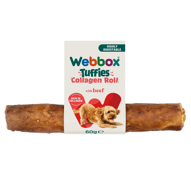 Webbox Tuffies Collagen Roll Dog Treats, Beef - Supports Joint & Skin Health, Highly Digestible Healthy Treat (30 x 60g Rolls)