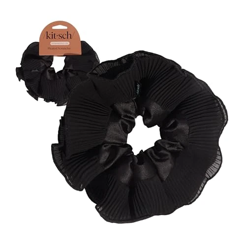 Kitsch Pleated Scrunchie for Women - No Crease Hair Ties No Damage, Stylish and Comfortable Fabric Ponytail Holders for Everyday Hairstyles & Spooky Season Looks | Ideal Gifts for Women - 1pc