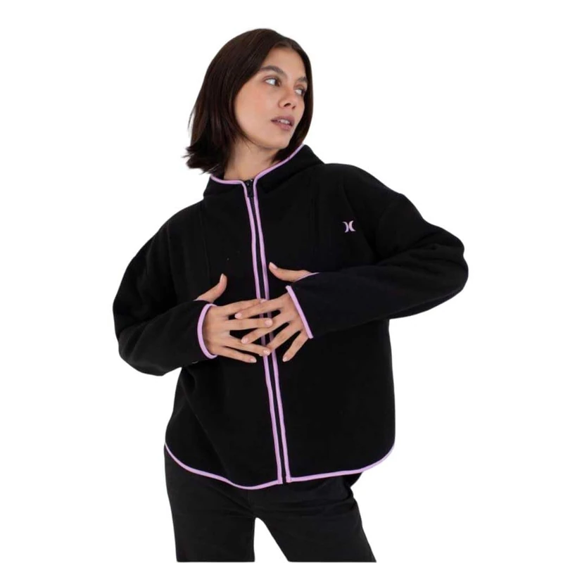 Women's hooded jacket - Strike out high pile, Black, M