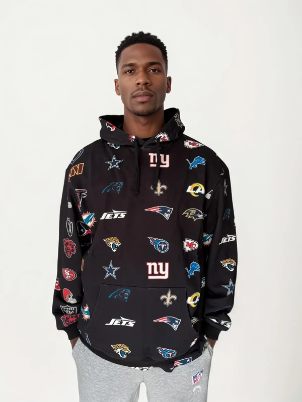 OOSC Mens Nfl Team Hoodie - Black Sweatshirt, Black, XS EU
