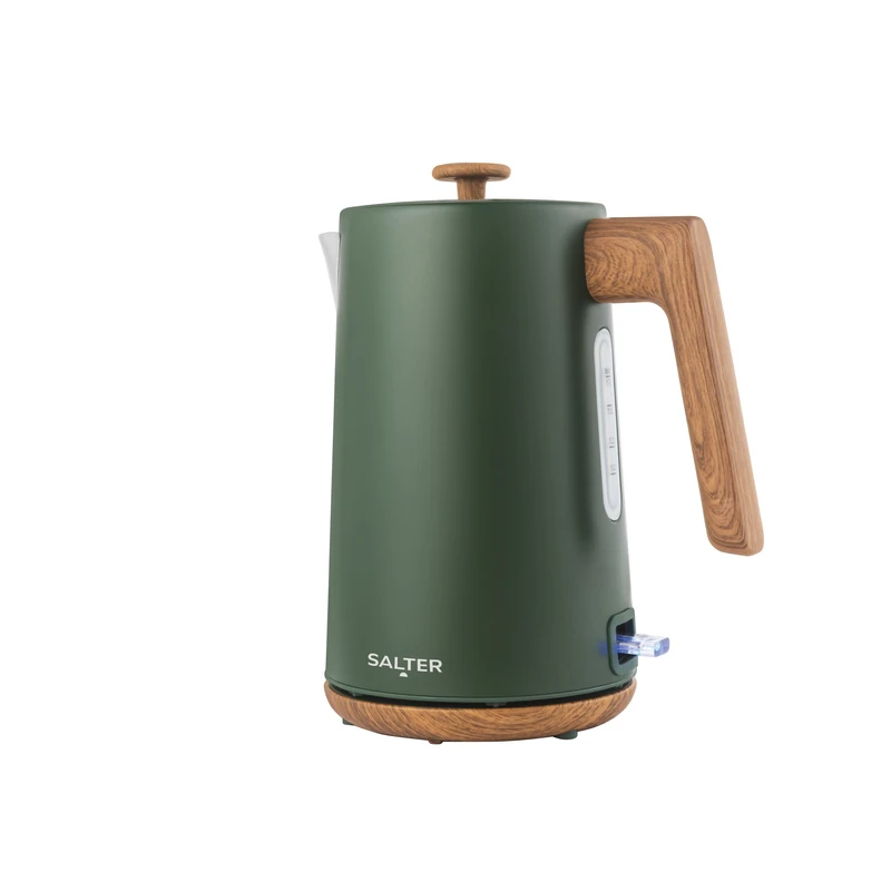 Salter Toronto 1.7 L Kettle – 3KW Rapid Boil, Limescale Filter, Water Level Indicator, 360° Base, Wooden Accents, Cordless, Boil Dry Sensor & Auto Shut-Off, Otter Controller, Green