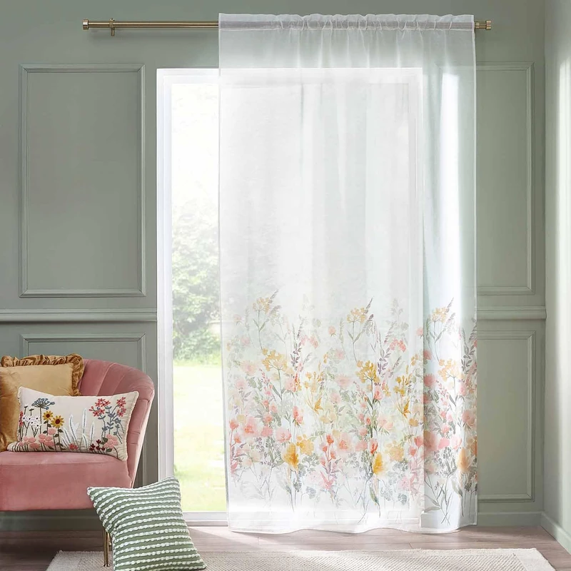 Catherine Lansfield Countryside Floral White Curtain 140 x 229 (Pair)