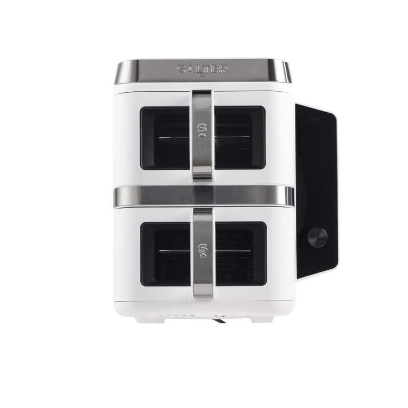 Salter VertiCook View Air Fryer - Vertical Double Drawers, Cook On 4 Levels, XL 9L Capacity - 2 x 4.5L Baskets, 2 Drawers & 2 Racks, Space Saving, 12 Functions, Sync & Match, PFAS-Free, 2400W, White