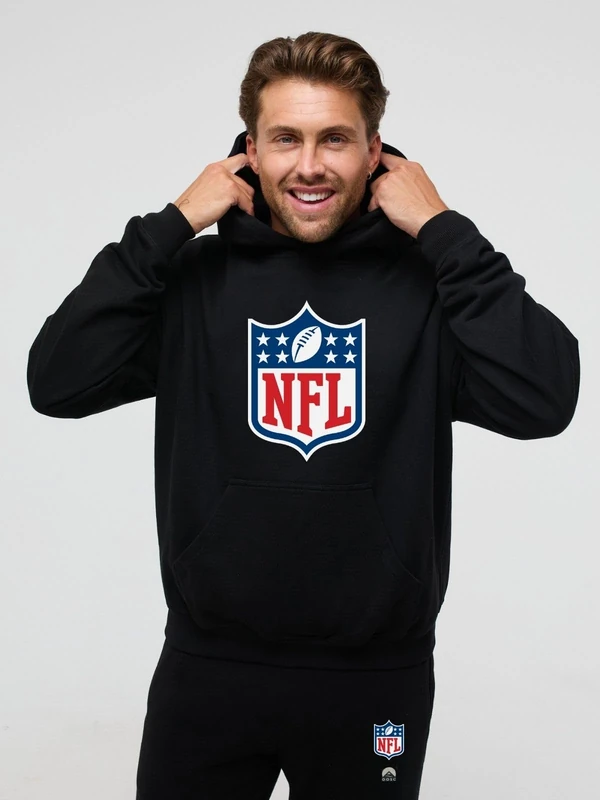 OOSC Mens Nfl Shield Hoodie - Black Sweatshirt, Black, XL EU