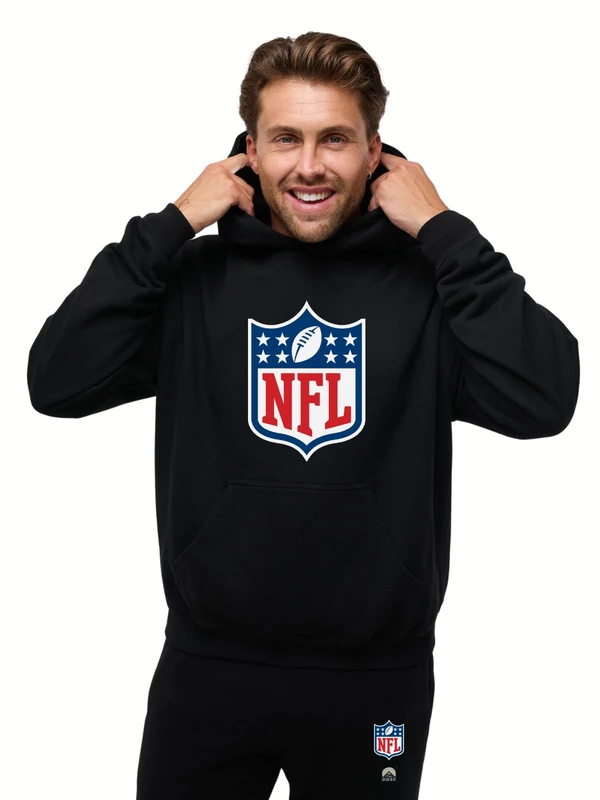 OOSC Mens Nfl Shield Hoodie - Black Sweatshirt, Black, XS EU