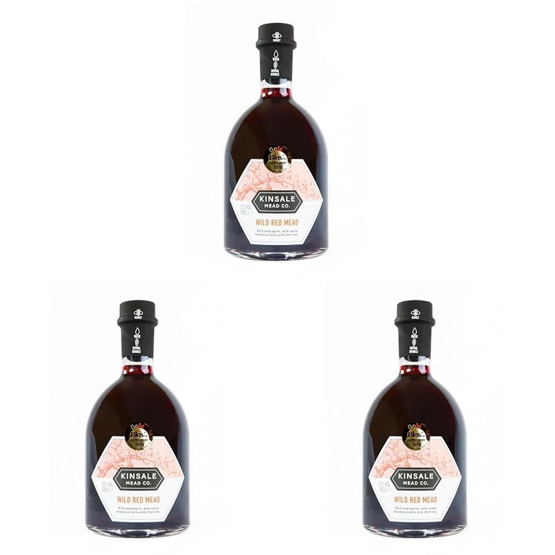 Kinsale Mead Co. Wild Red Mead 70cl, Irish blackcurrants beautifully balanced with dark cherries (Drink Cold or Mulled) 12% ABV (Pack of 3)