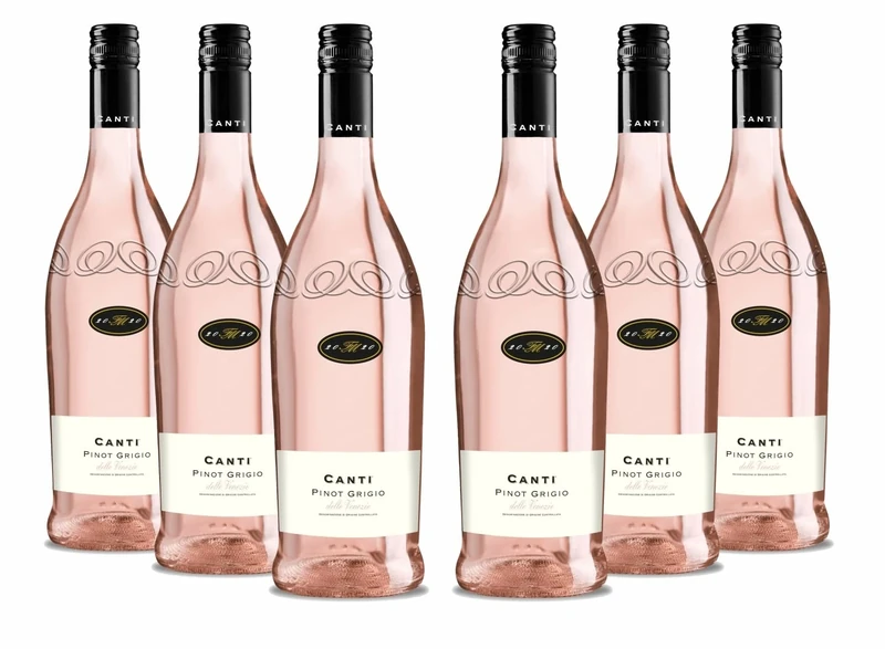 Canti - Pinot Grigio delle Venezie D.O.C., Italian Rosè Dry Wine, Fresh Peachy Flavor With Vibrant Berries and Stone Fruit Taste, 6x750 ml (Pack of 6)