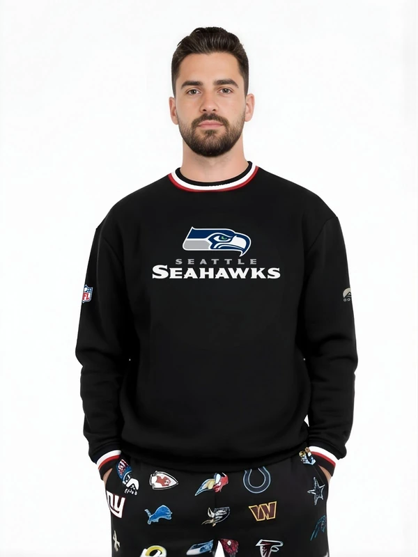 OOSC Mens Seattle Seahawks Sweatshirt, Black, XS EU