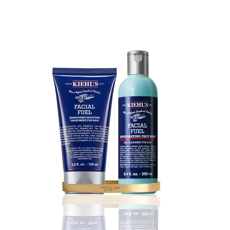 Kiehl's Facial Fuel Moisturiser 125ml & Facial Fuel Energizing Face Wash 250ml, Refreshing Men's Gel Cleanser with Caffeine & Menthol