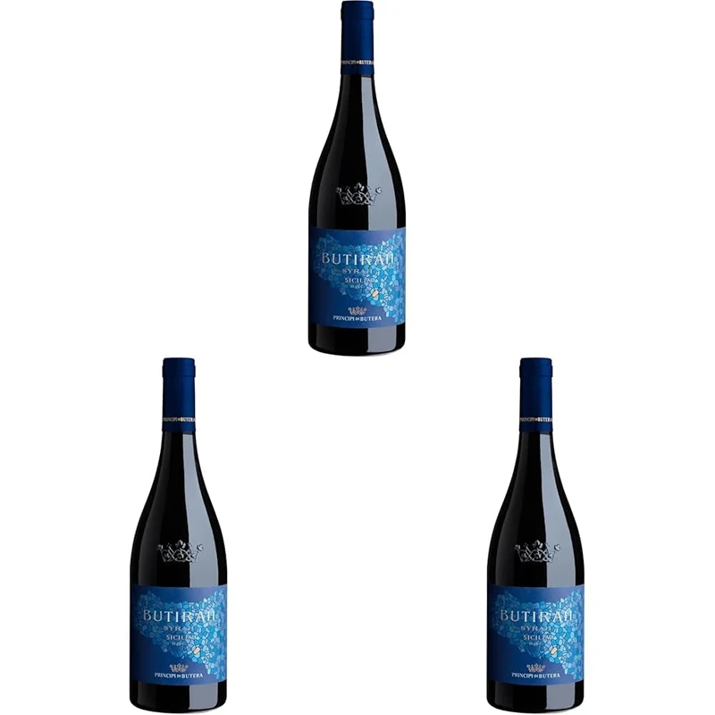 Principi di Butera Butirah DOC - Italian Still Red Wine from Sicily, Italy - 100% Sicilian Syrah (Shiraz) Grapes - 75cl / 750ml, 14% ABV (Pack of 3)