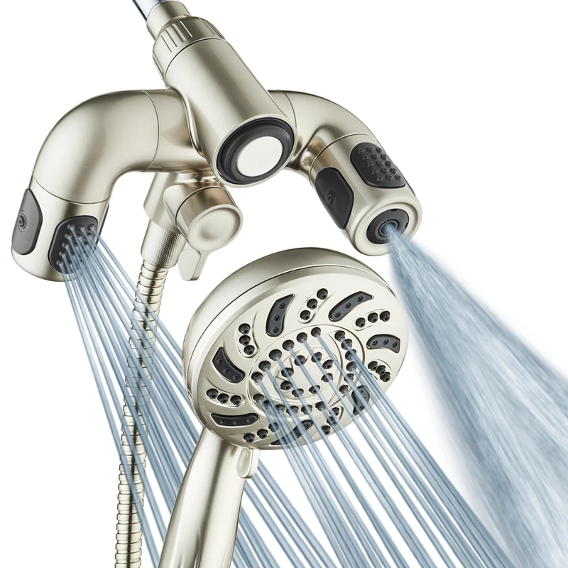 Aquadance High Pressure Shower Head with 156 Settings, 14 Zone Showerhead and 3-Way Combination System - Magnetic Docking 314 Power Jets, Double Adjustable Arms, 1.8m Metal Hose