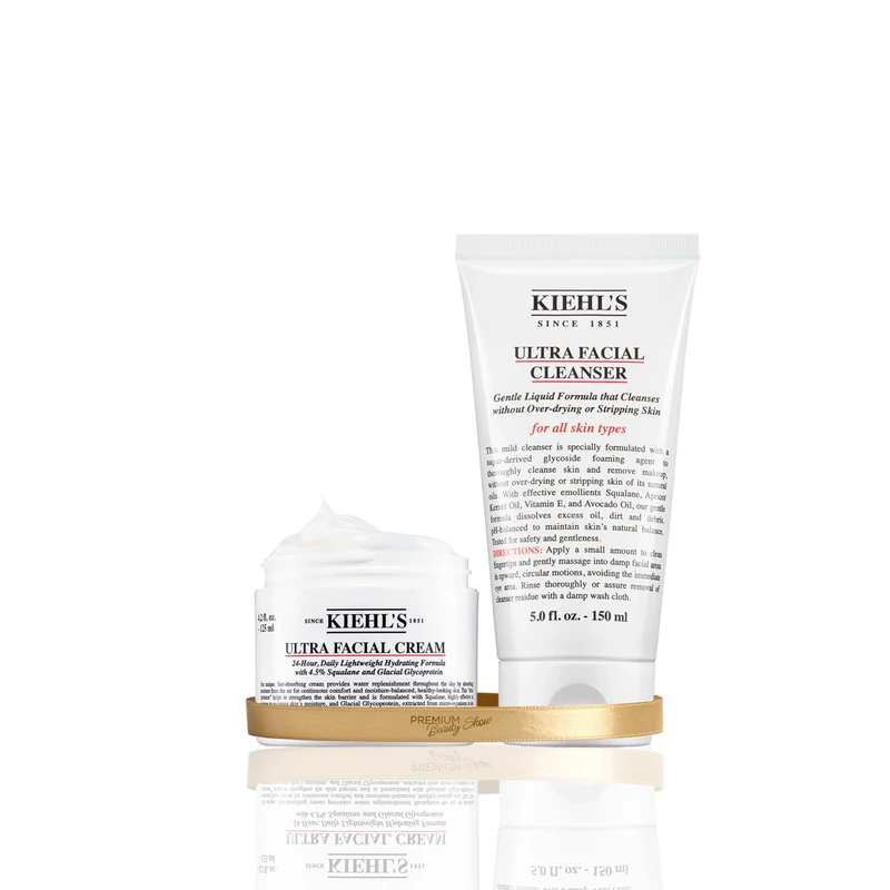 Kiehl's Ultra Facial Cream 125ml & Ultra Facial Cleanser 150ml, Gentle pH-Balanced Face Wash with Squalane, Apricot & Avocado Oil, All Skin Types