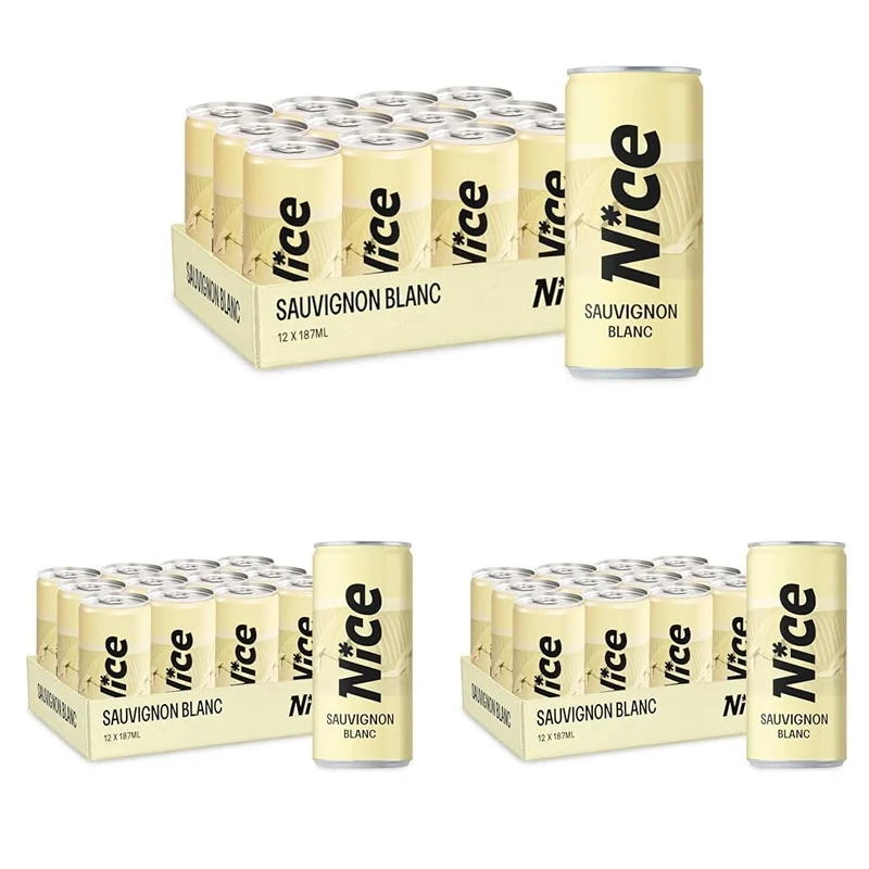 NICE Sauvignon Blanc, Spanish Wine in a Can, Dry, Crisp, Peachy White Wine from La Mancha, Always Good to Go, 12 x 187ml Canned Wine (Pack of 3)
