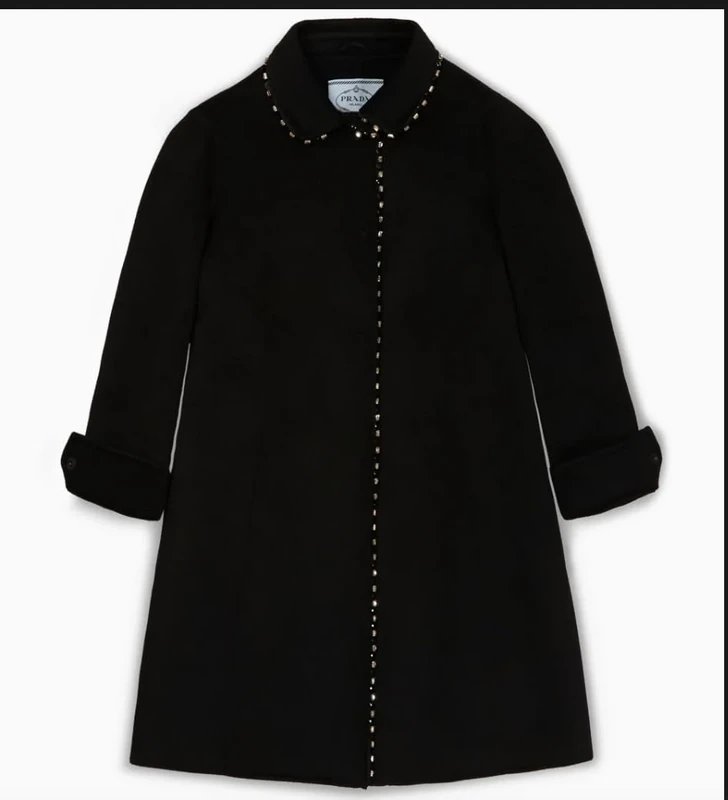 Prada Pre-loved Black Wool Blend Coat with Crystal Detailing