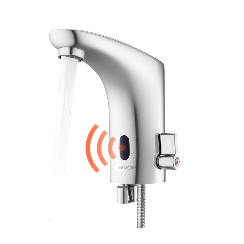 VEVOR Touchless Bathroom Sink Faucet, Automatic Motion Sensor Restroom Toilet Faucet, Hands-Free Adjustable Cold Hot Single Handle Water Mixer Battery Operated for 9.5 mm Pipe,Chrome Plated Silver - Image 1