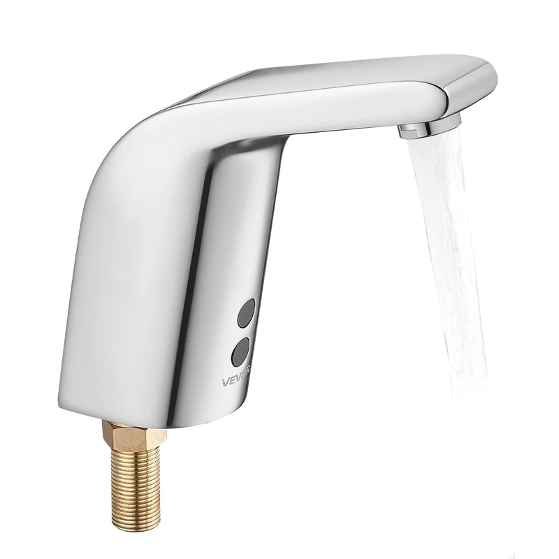 VEVOR Touchless Bathroom Sink Faucet, Automatic Motion Sensor Restroom Toilet Faucet Cold Water with Single Hole, Battery Operated for 9.5 mm Pipe Commercial Lavatory,Chrome Plated Silver
