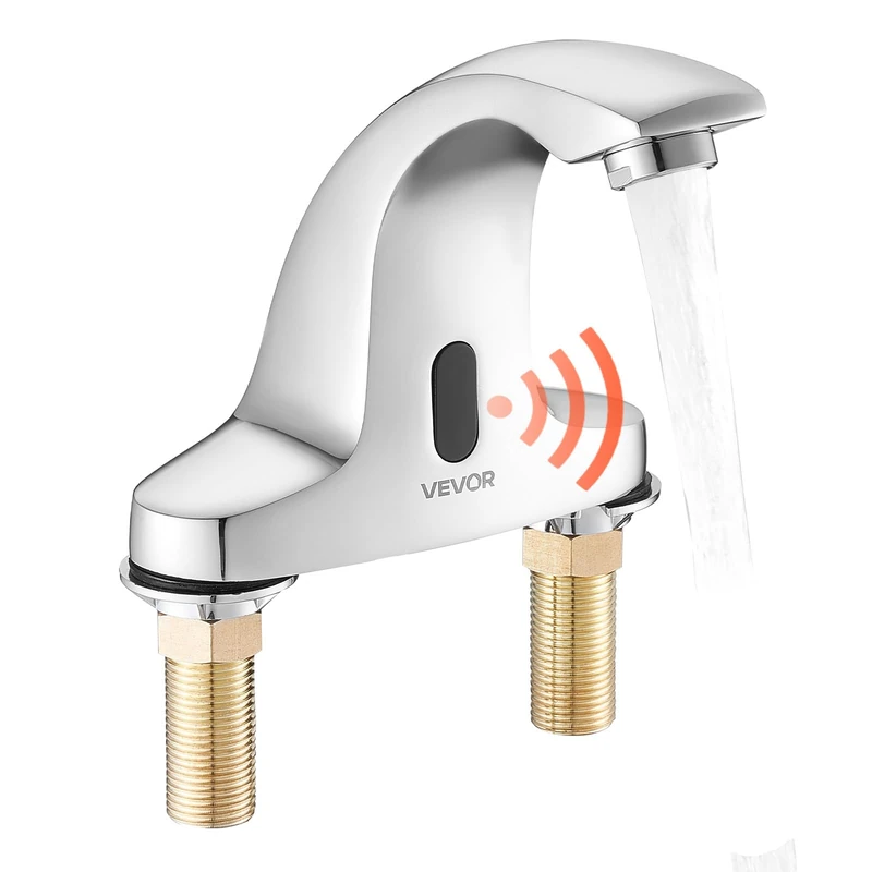 VEVOR Touchless Bathroom Sink Faucet, Automatic Motion Sensor Restroom Toilet Faucet Cold Water with Hole Cover Plate, Battery Operated for 9.5 mm Pipe Commercial Lavatory,Chrome Plated Silver