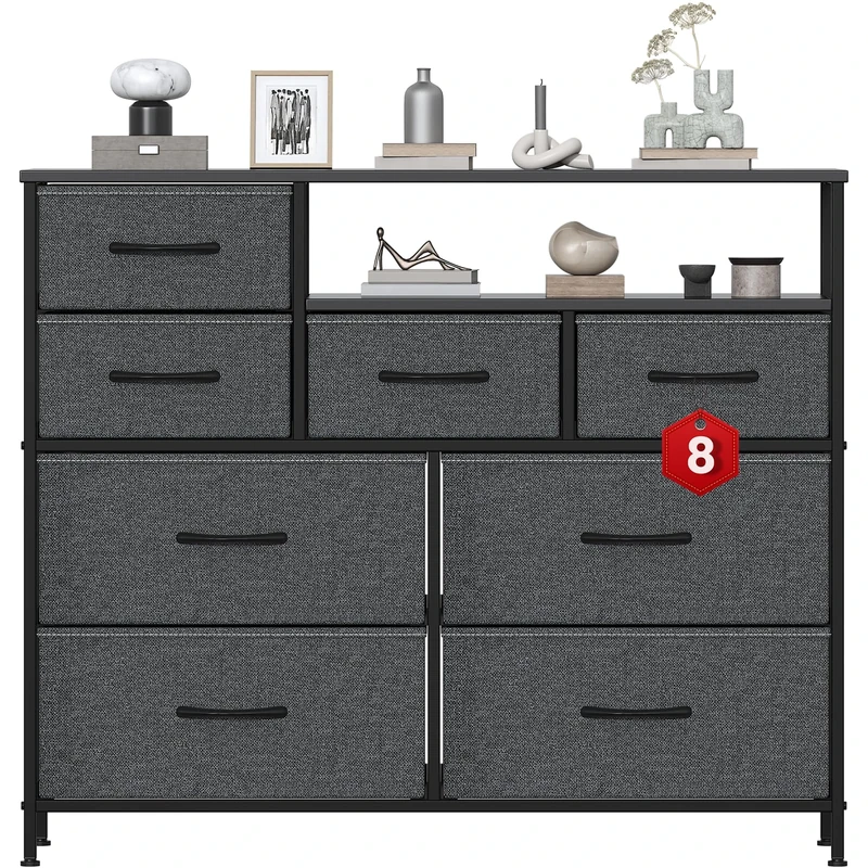 Feonase Chest of Drawers Bedroom, 8 Fabric Drawers with 2Top Open Shelves, Suitable for Bedrooms, Living Rooms(Light Gray)