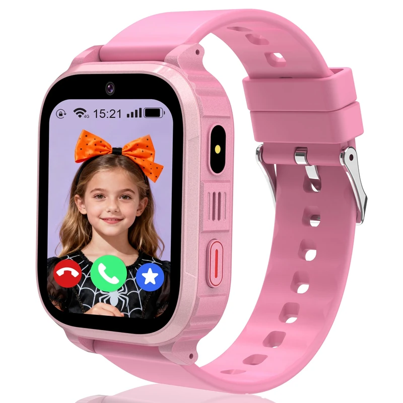 4G Kids Smart Watch for Girls, Smartwatch for Kids with SOS Call, Voice Chat, School Mode, Calendar, Flashlight, Alarm, Game, Calculator, Passcode Lock, IP68 Kid GPS Tracker Watch Festival Party Gift