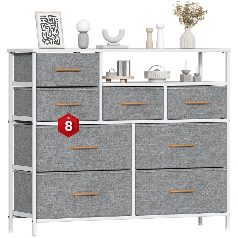 Feonase Chest of Drawers Bedroom, 8 Fabric Drawers with 2Top Open Shelves, Suitable for Bedrooms, Living Rooms