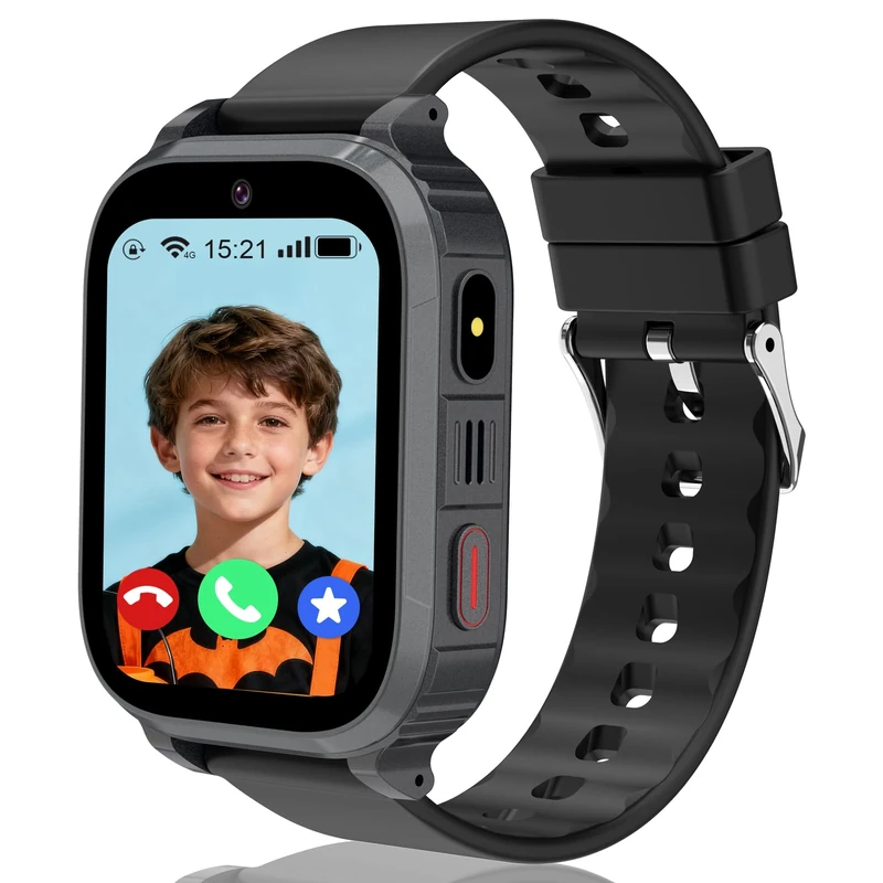4G Kid Smart Watch with GPS Tracker, Smart Watch for Kids with SOS Call, Voice Chat, School Mode, Calendar, Alarm, Flashlight, Game, Calculator, Passcode Lock, IP68 Kids GPS Tracker for Festival Gift