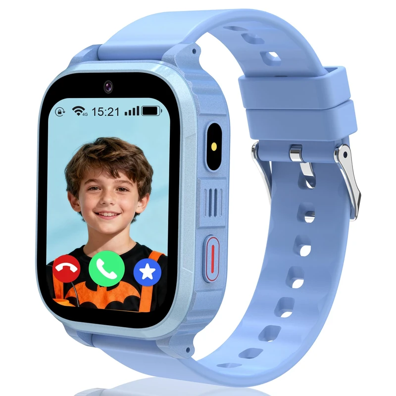 4G Kid Smart Watch with GPS Tracker, Smart Watch for Kids with SOS Call, Voice Chat, School Mode, Calendar, Flashlight, Alarm, Game, Calculator, Passcode Lock, IP68 Kids GPS Tracker for Festival Gift