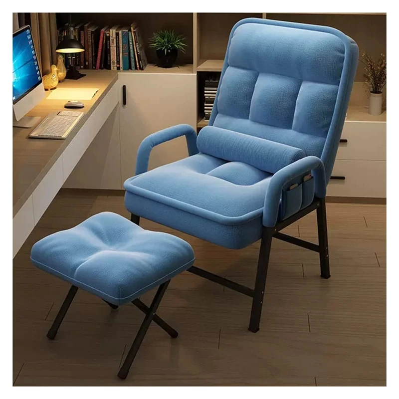 Mid Century Modern Blue Linen Accent Chair & Ottoman Set - Stylish Recliner Lounge Armchair for Living Room & Office Compact Design for Small Spaces