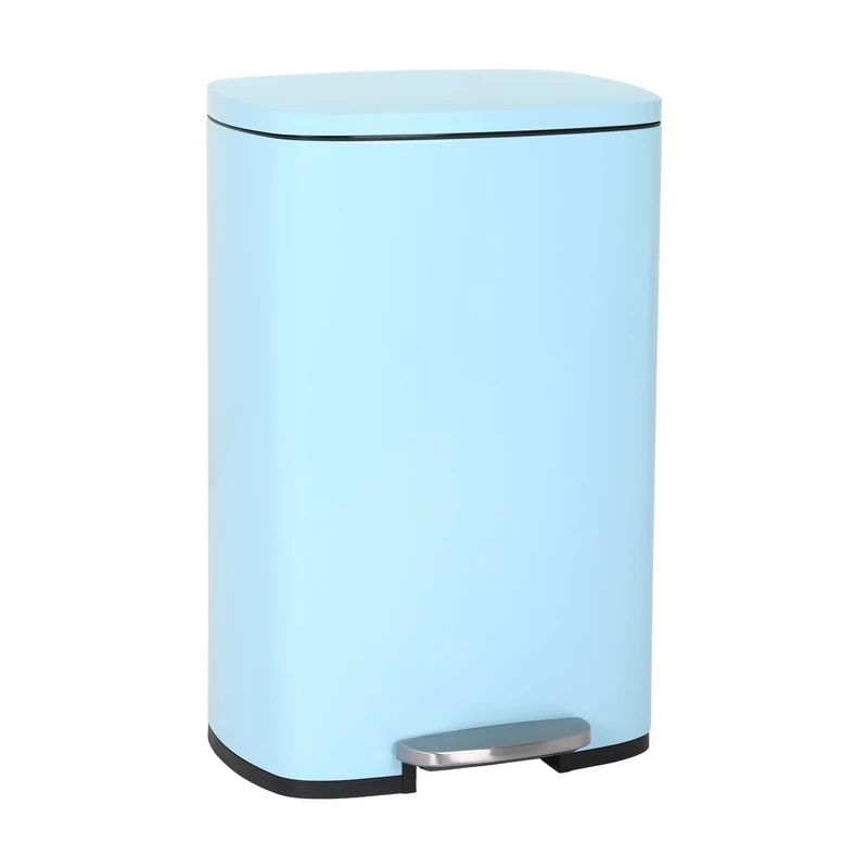 BestOffice 50 L Garbage Can Kitchen Trash Can with Lid for Office Bedroom Bathroom Step Trash Bin Fingerprint-Proof Brushed Stainless Steel，Blue