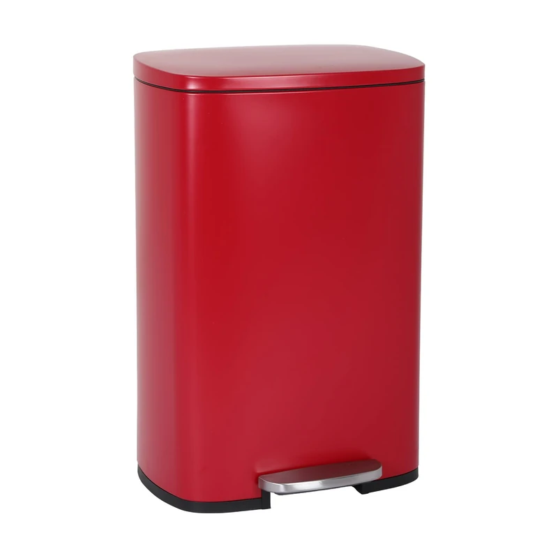 BestOffice 50 L Garbage Can Kitchen Trash Can with Lid for Office Bedroom Bathroom Step Trash Bin Fingerprint-Proof Brushed Stainless Steel，Red
