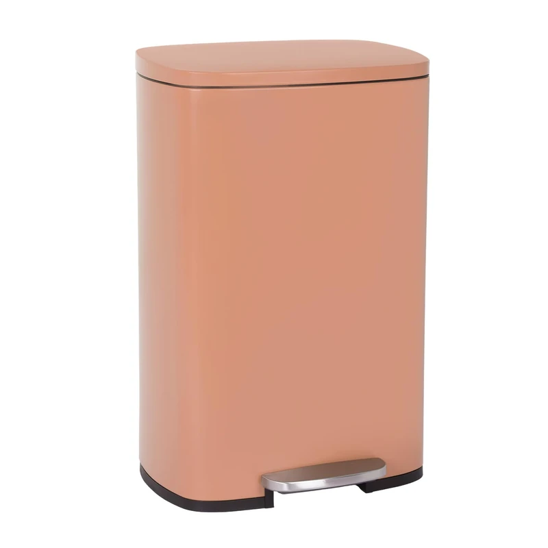 BestOffice 50 L Garbage Can Kitchen Trash Can with Lid for Office Bedroom Bathroom Step Trash Bin Fingerprint-Proof Brushed Stainless Steel，Pink