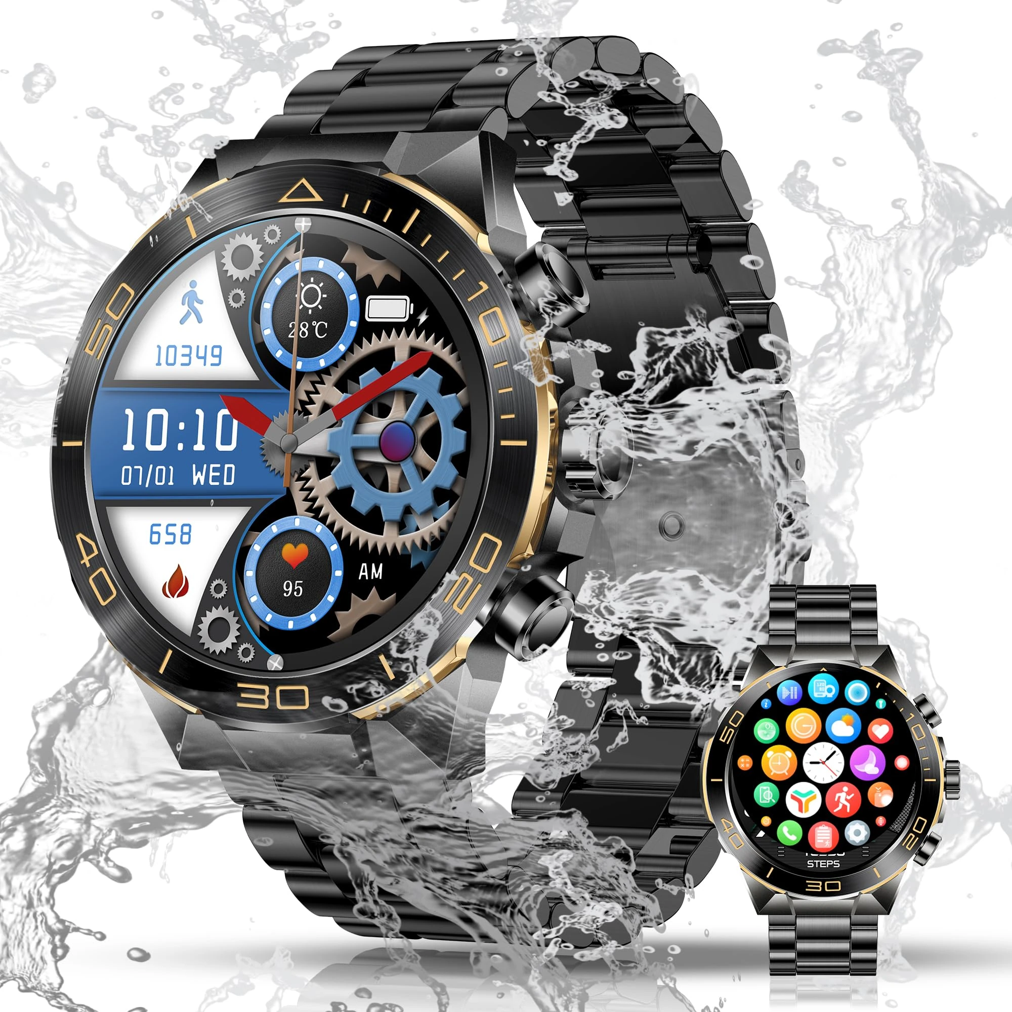 Smart Watch for Men - 1.43" AMOLED Military Smartwatch Men Women Answer/Make Call, 130+ Sport Modes Fitness Watch IP68 Waterproof Heart Rate Sleep Monitor Step Counter Smart Watches for Android iOS