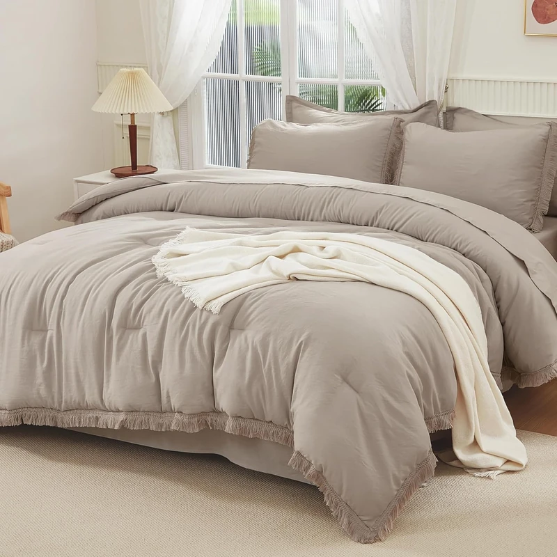 Andency Oversized King Comforter Set, 7 Pieces Wheat Green Bedding