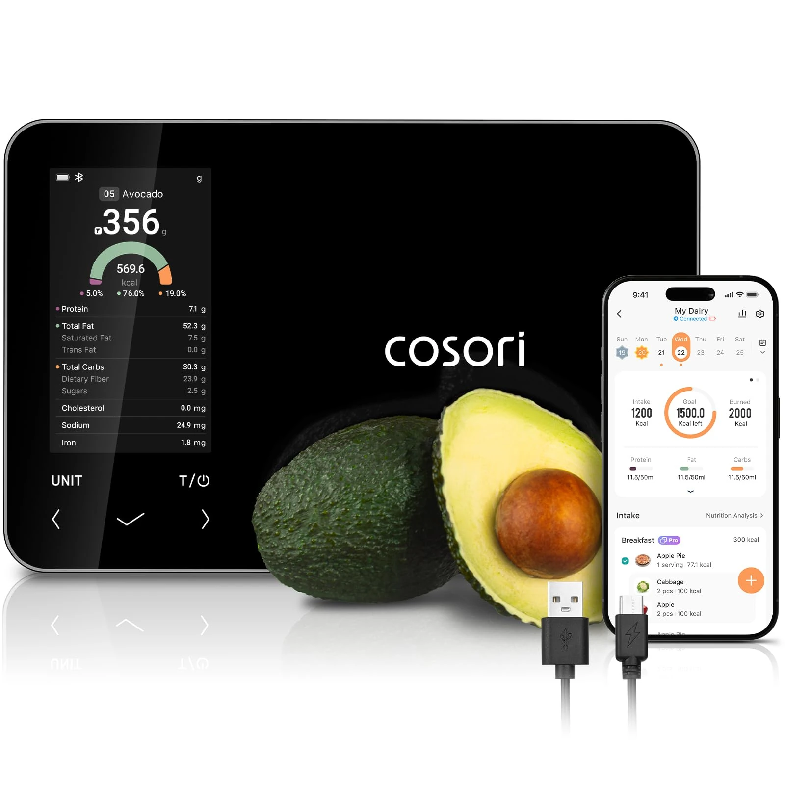 COSORI Smart Kitchen Food Scales Nutrilens, Premium Calorie Counting Scale, AI Scan via Free App, Track 19 Nutrients, On-Screen Nutrient Info, USB-C, Offline Mode, Nutrition Control, Eat Smarter