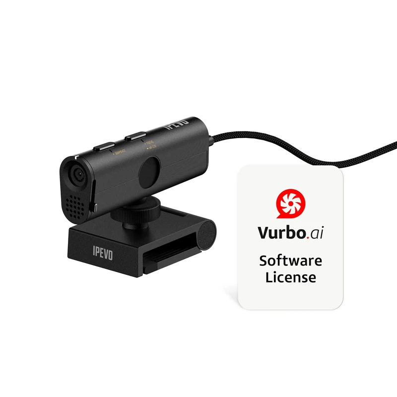 IPEVO VurboCam 4K Vurbo.ai-Powered Webcam, Ultra HD 13MP USB Camera for PC/Mac, AI Meeting Notes, Real-Time Translation, Noise Reduction Mic, Plug-and-Play for Zoom, Teams
