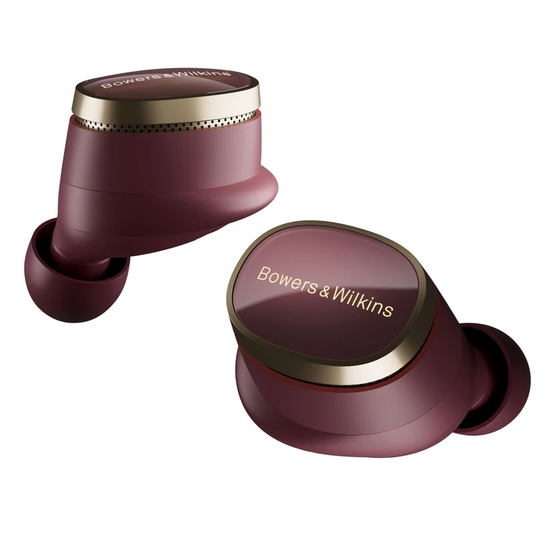 Bowers & Wilkins Pi8 True Wireless Noise Cancelling Earbuds with Bluetooth aptX, 24-bit Wireless Connection, Audio Retransmission, and 6 Built-in Microphones – Dark Burgundy