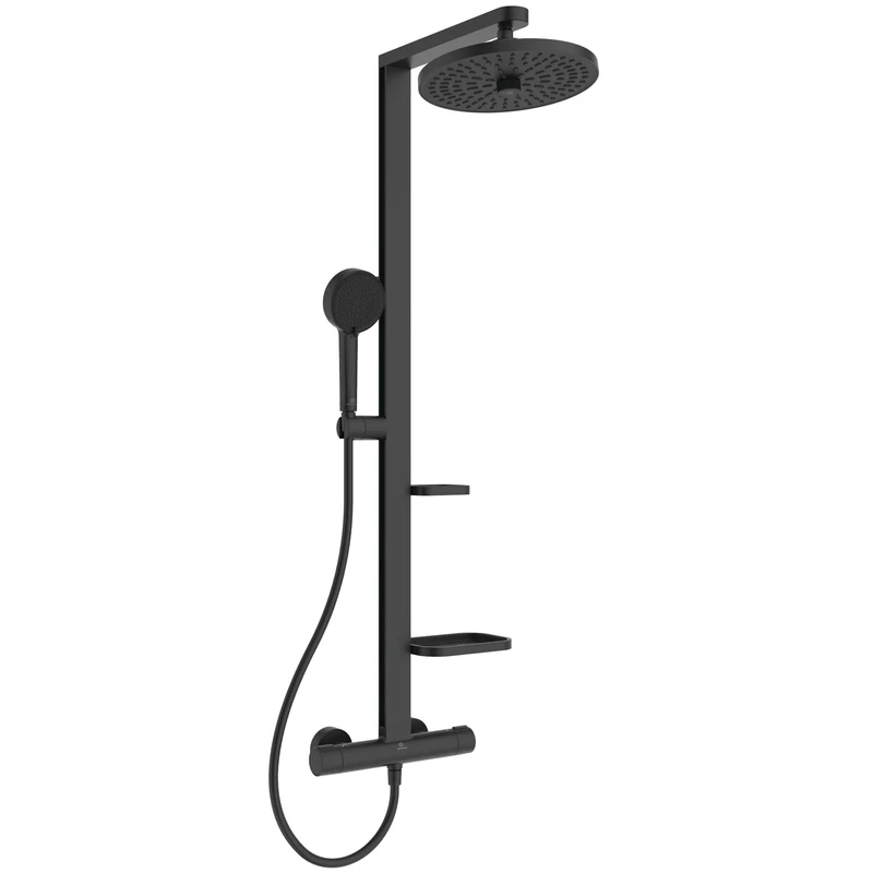Ideal Standard – Ceratherm Alu+ Exposed Shower System, Multiple Showering Functions, Thermostatic Function, Water & Energy Savings, Core Elements from Aluminum, in matt Black Finish (Silk Black)