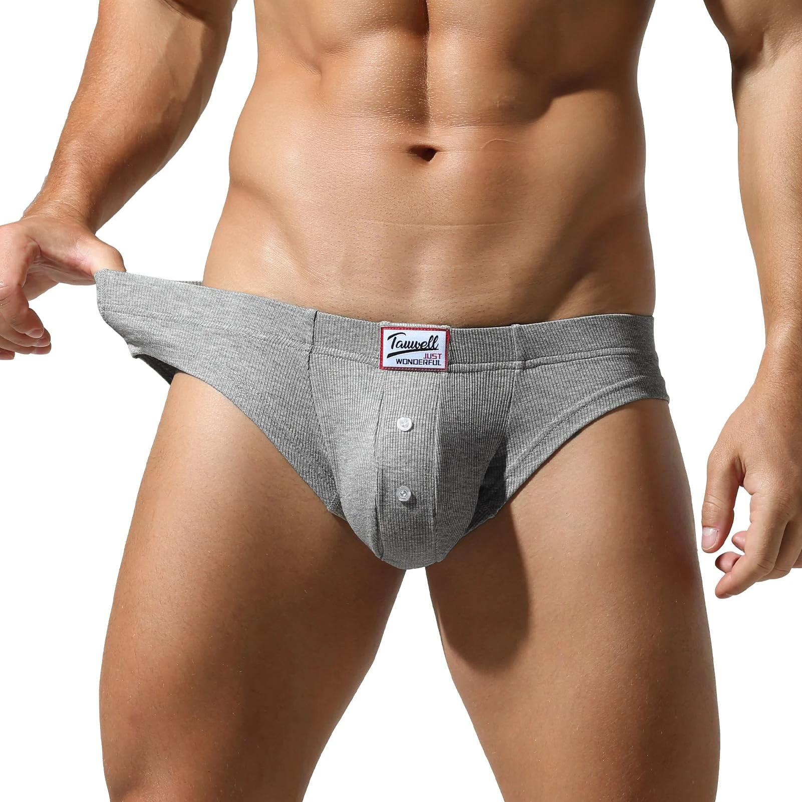 Men Pouch Bikini Briefs Ribbed Seamless Underwear Breathable Low Rise Panties Soft Moisture Stretchy Underpants with Button Fly Grey XL