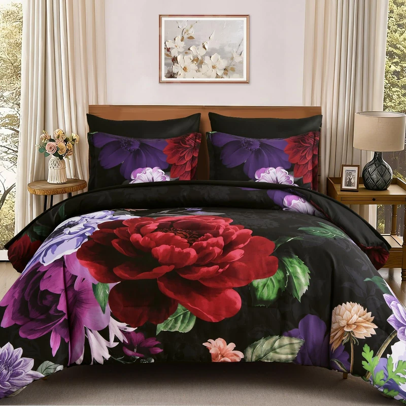WONGS BEDDING Floral Comforter Set Botanical Floral Bedding Set-YS01AB091684Q7U-A
