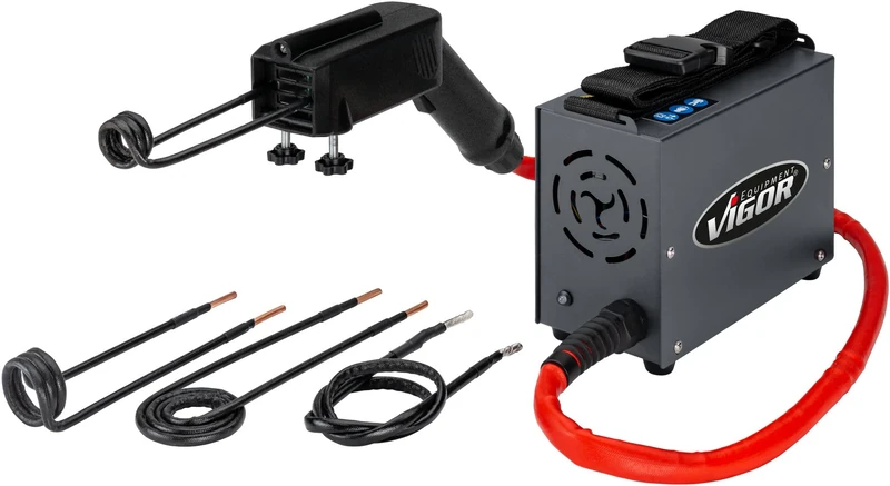 Vigor Induction Heater V4891-1.5, 1.5 kW Power, with LED Display, Pistol Grip, 4 coils, 220 V, for Fast flameless Heating, incl. case