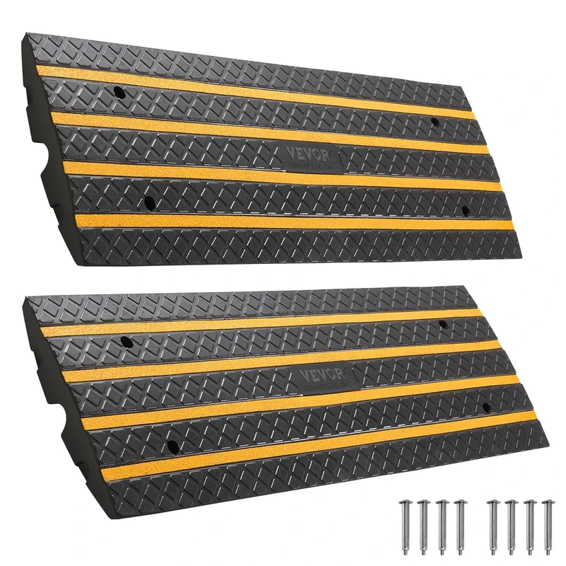 VEVOR Car Driveway Rubber Curb Ramp, 15 Tons Load Capacity, 66 mm Rise Curbside Bridge Ramp with Yellow Reflective Strips, Suitable for Loading Dock, Warehouse, Garage, Sidewalk (2 Pack)