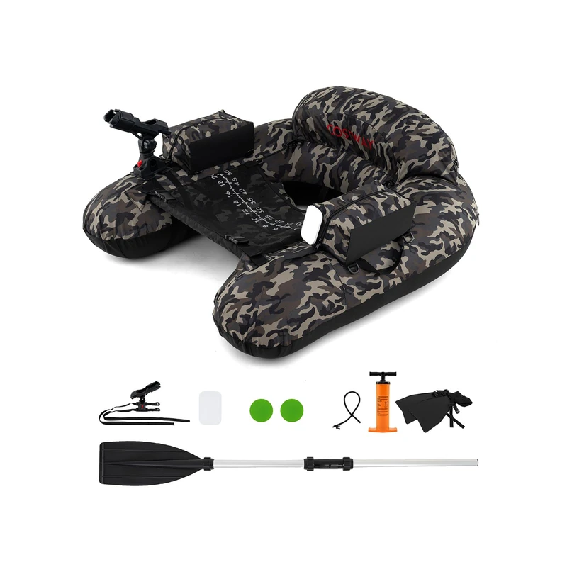 FANTASK Belly Boat with Air Pump, Belly Boat for Fishing with Shoulder Straps, Hand Pump, Paddle, Fins, Rod Holder, Fish Measure & Storage