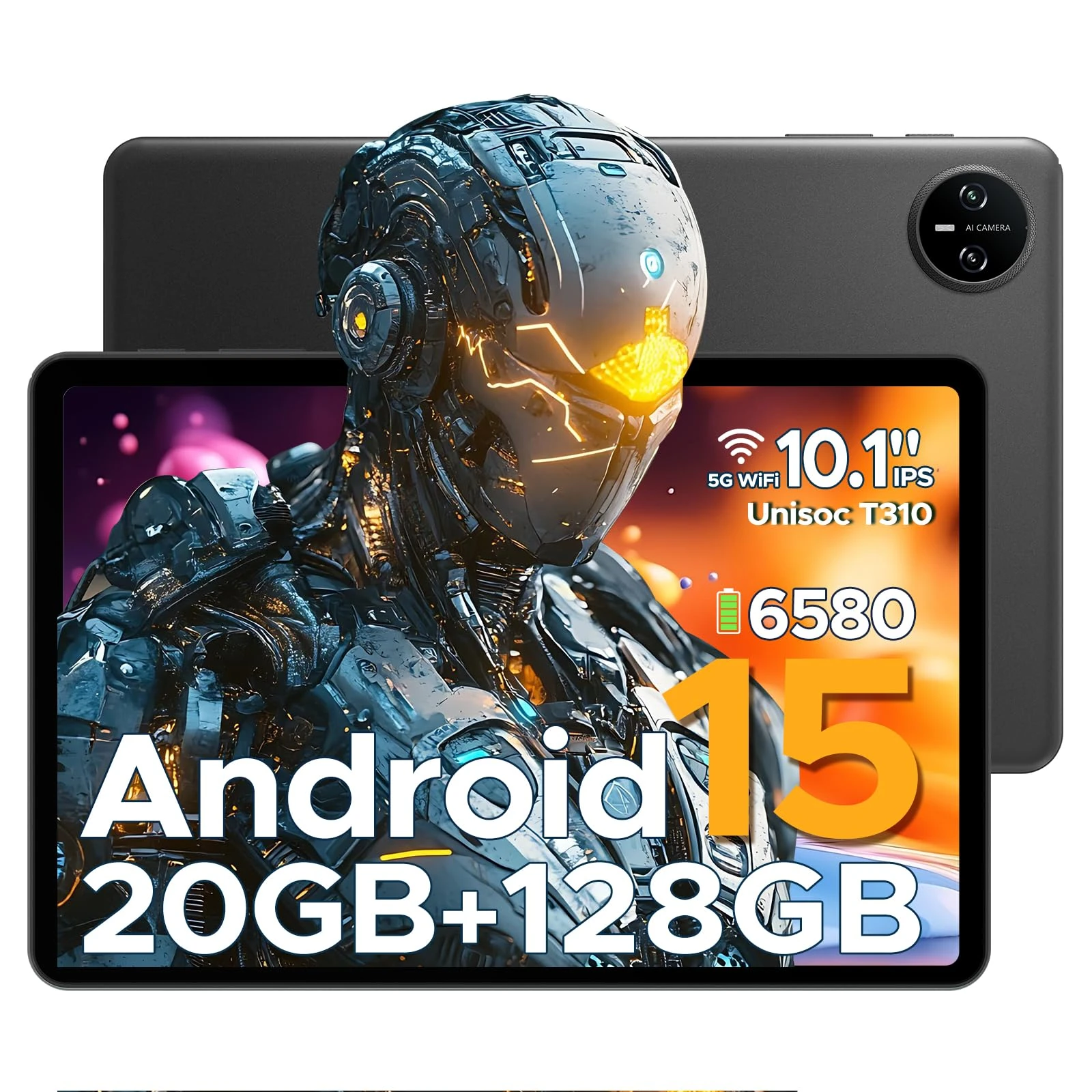 DOOGEE Tab A9 Pro Android 15 Tablet 10 Inch(2025), Unisoc T310 Android Tablets 20GB RAM 128GB ROM(TF 2TB), 6580 mAh Battery, 8MP AI Camera|Dual Speaker|5G WiFi|GMS|Bluetooth|Face ID|3.5mm Jack-Black